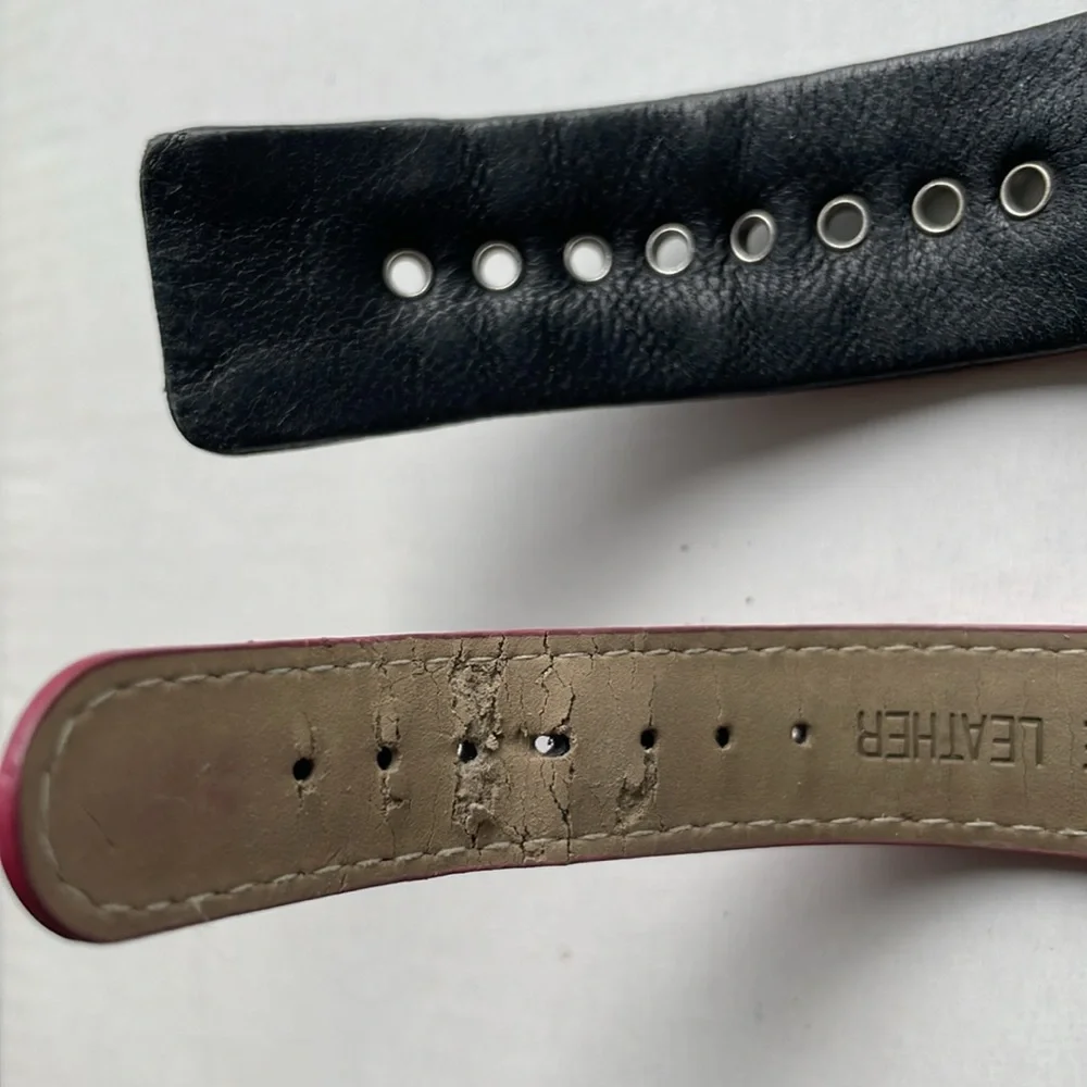 Bundle of 2 Anne Klein Leather Watches - Black & Silver, Magenta Pink & Silver